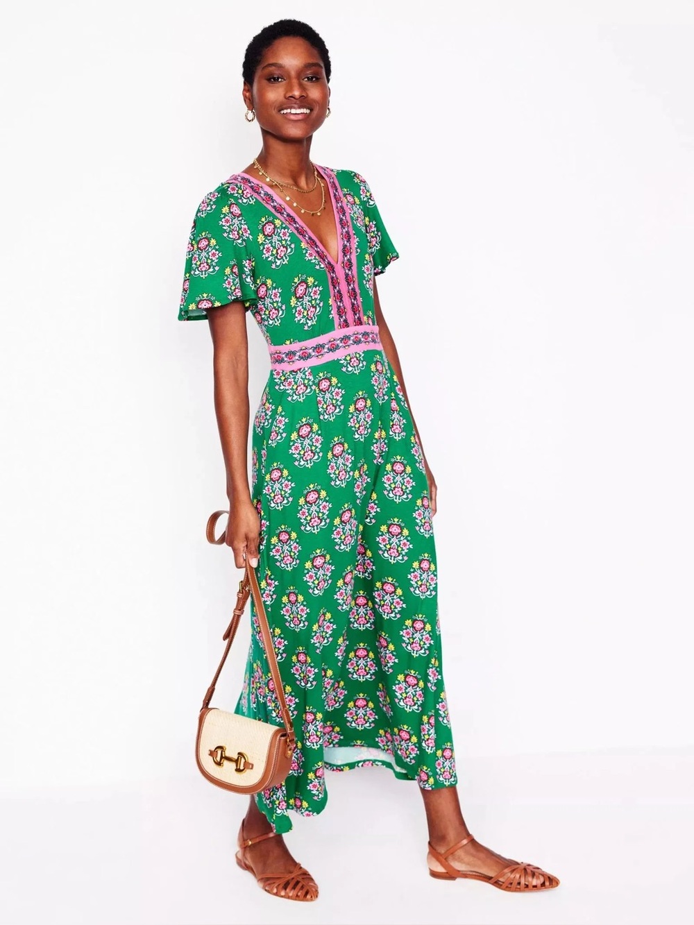 Boden • NWT • Green Floral Jersey Maxi Dress • Size 6
